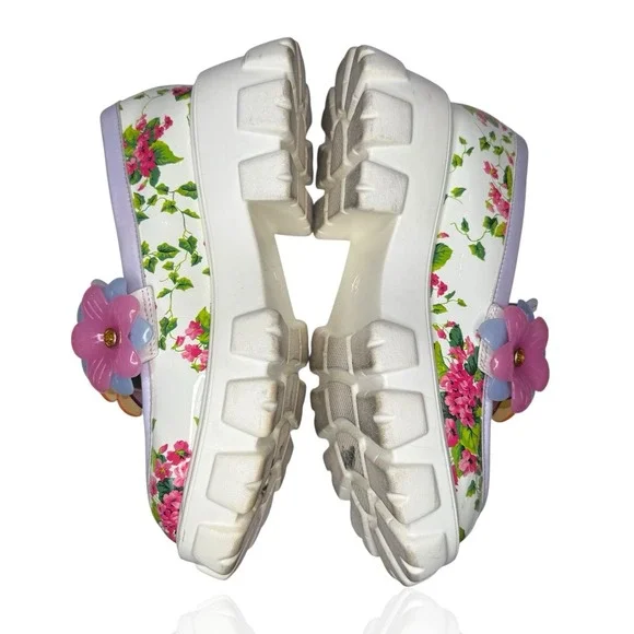 Betsey Johnson Vinie Lug Platform Shoes Women's US Size 8 Multi Floral Loafer - Picture 9 of 10